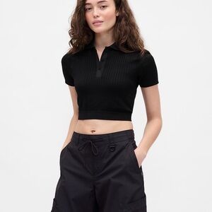 GAP Black Ribbed Polo Crop Top